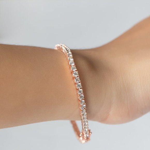 3mm Luxurious Moissanite Tennis Bracelet Silver with Rose Gold Plated - Picture 3 of 6